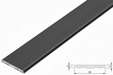 Threshold profile 30x3mm, aluminum black matt undrilled, 300cm